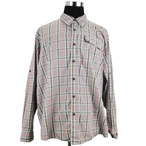 Wrangler Gray Red Checkered Cotton Blend Long Sleeve Button Mens XXL Shirt - Picture 1 of 9